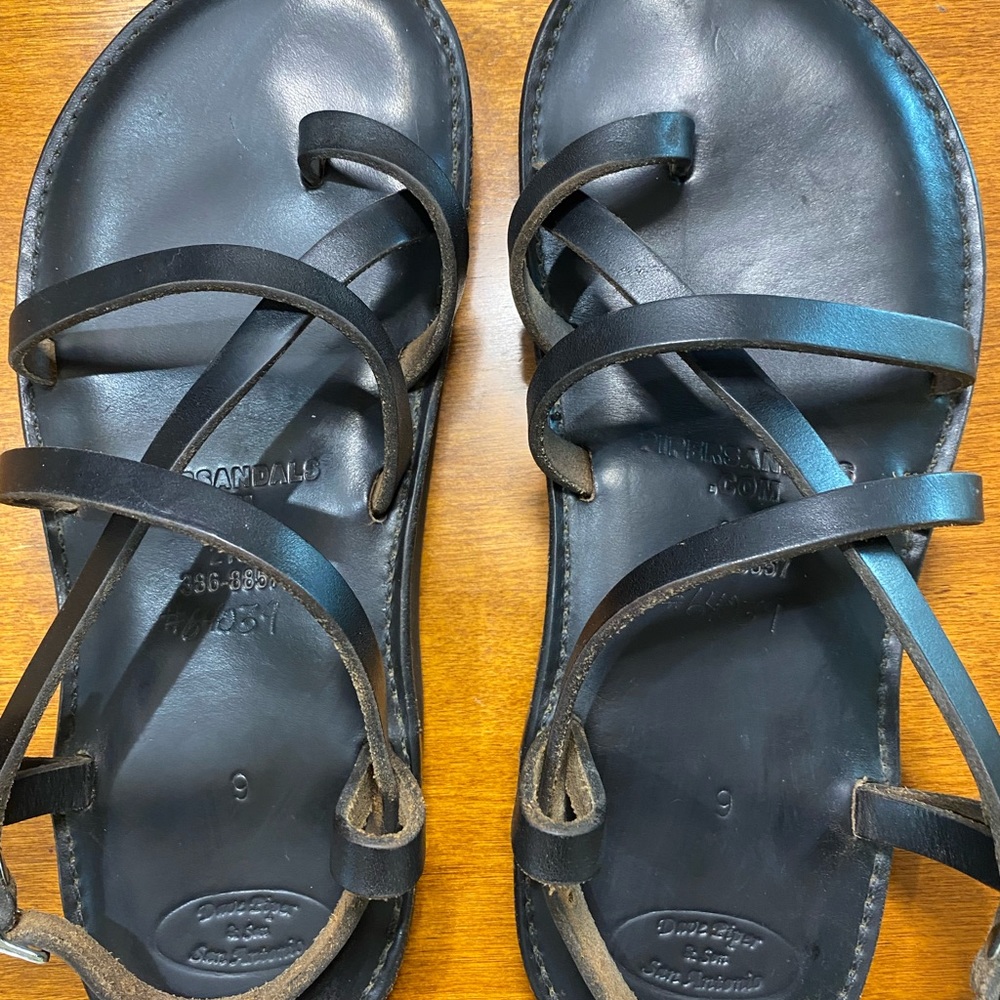 Handmade Piper Sandals, Black, Mens size 9